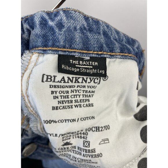 Blank NYC The Baxter Button Fly Ribcage Blue Straight Leg Distressed Jeans Sz 24 - Picture 11 of 11